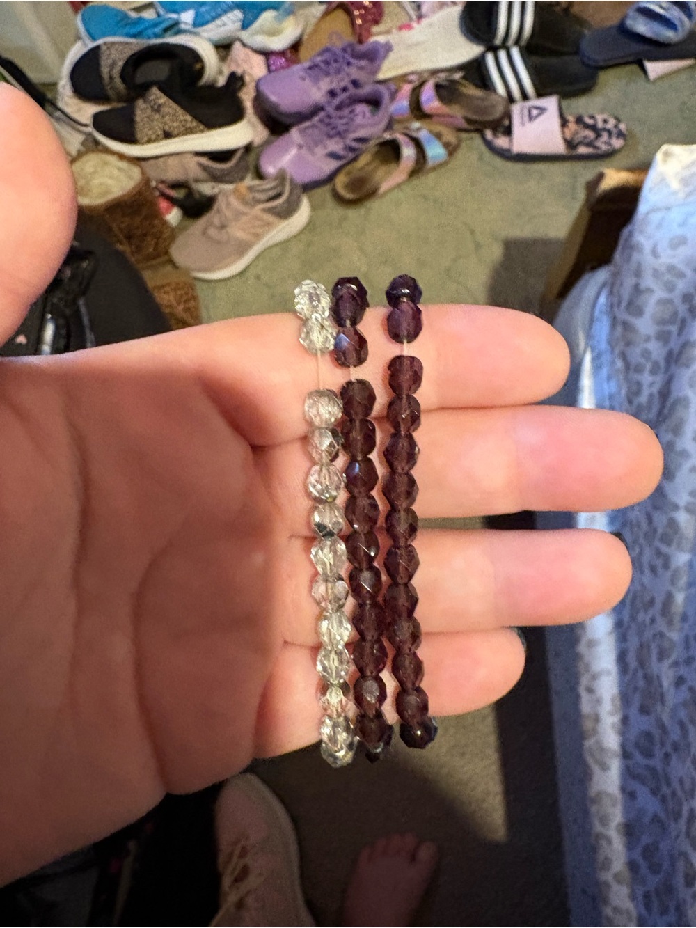 Elegant Purple and Clear Beaded Stretch Bracelet Set